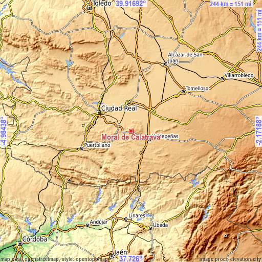 Topographic map of Moral de Calatrava