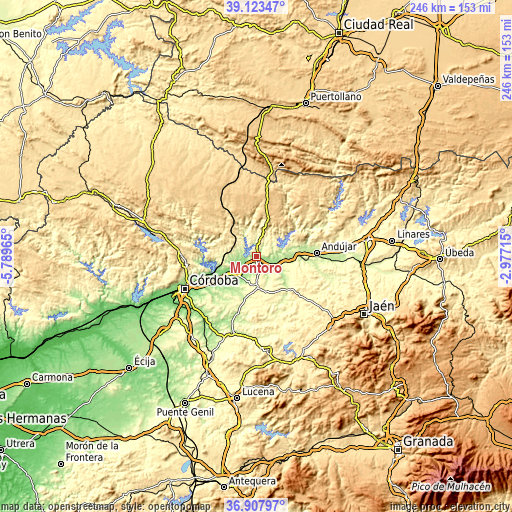 Topographic map of Montoro