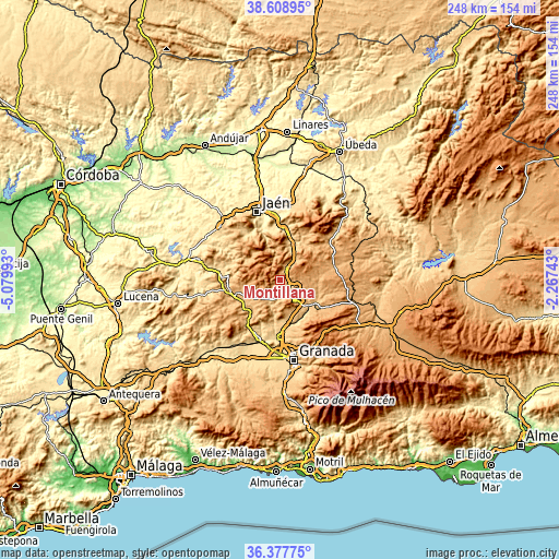 Topographic map of Montillana