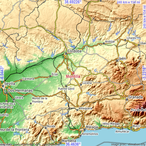 Topographic map of Montilla