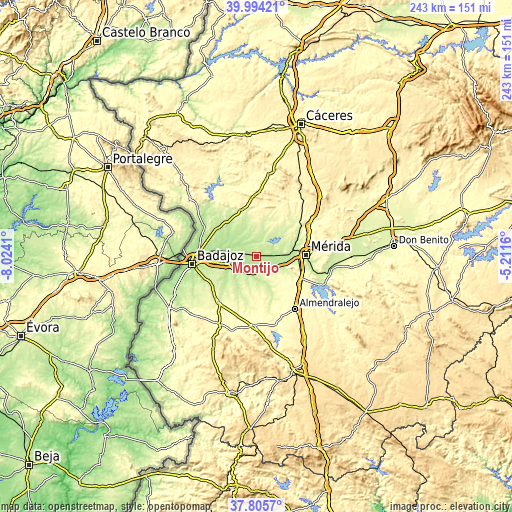 Topographic map of Montijo