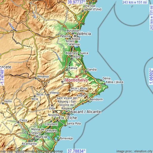 Topographic map of Montichelvo