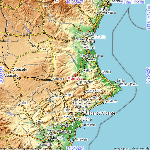 Topographic map of Montesa