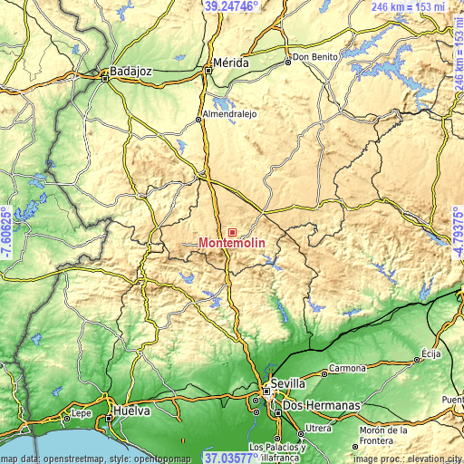 Topographic map of Montemolín