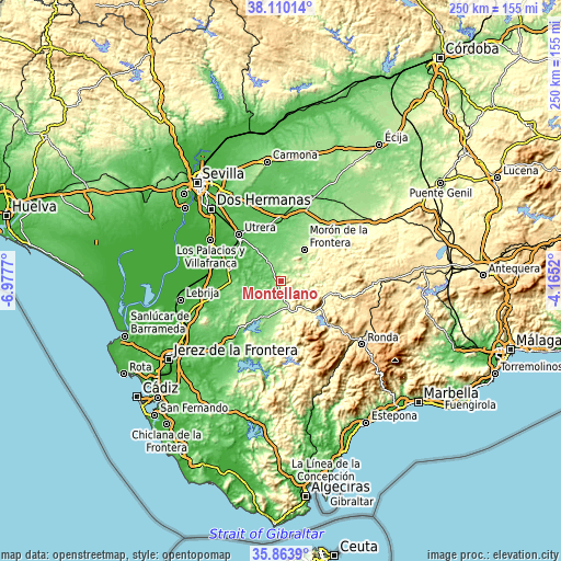 Topographic map of Montellano