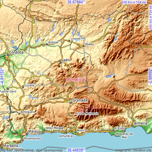 Topographic map of Montejicar