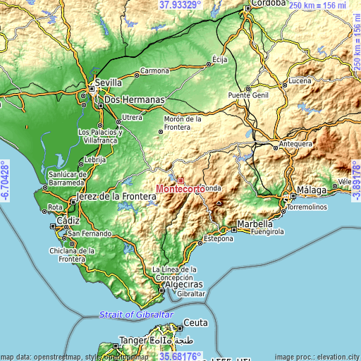 Topographic map of Montecorto