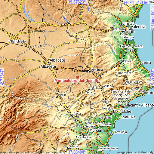 Topographic map of Montealegre del Castillo