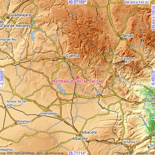 Topographic map of Monteagudo de las Salinas