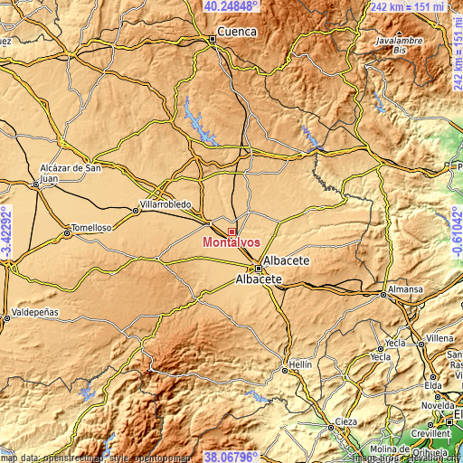 Topographic map of Montalvos