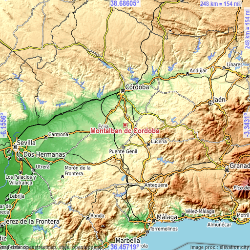 Topographic map of Montalbán de Córdoba