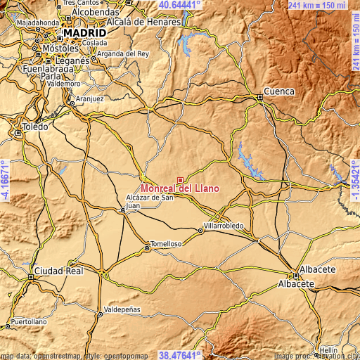 Topographic map of Monreal del Llano