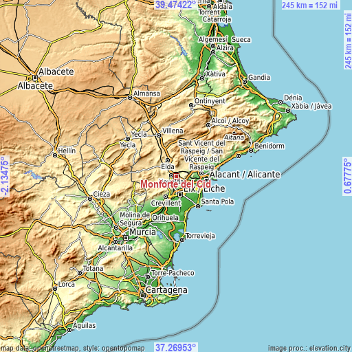 Topographic map of Monforte del Cid
