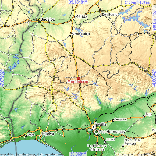 Topographic map of Monesterio