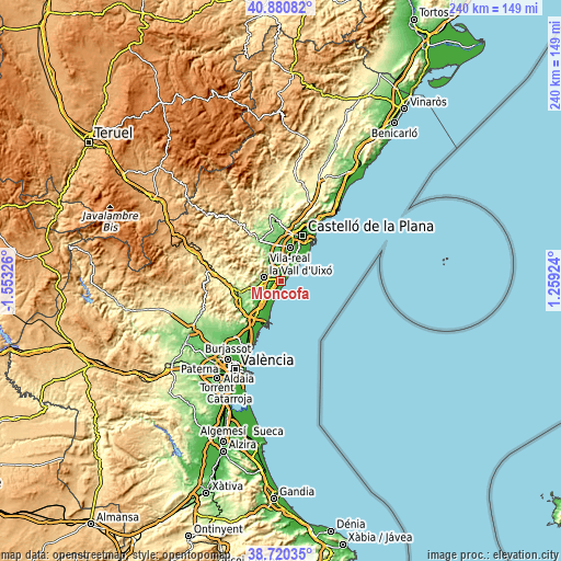 Topographic map of Moncofa