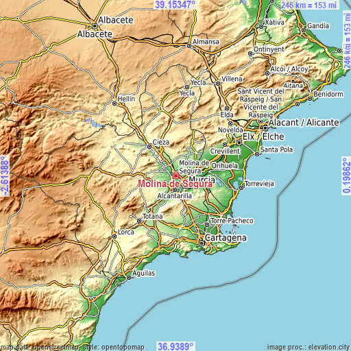 Topographic map of Molina de Segura