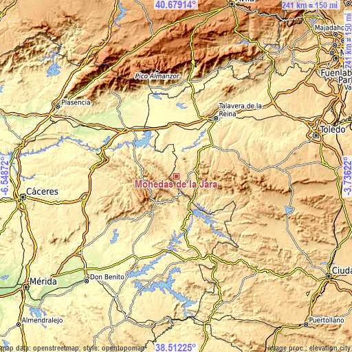 Topographic map of Mohedas de la Jara