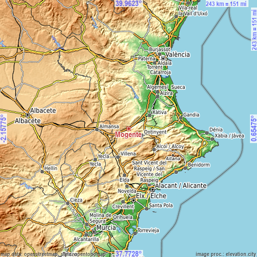 Topographic map of Mogente