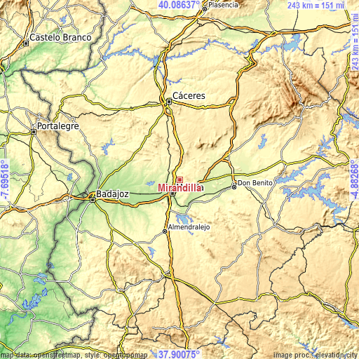 Topographic map of Mirandilla