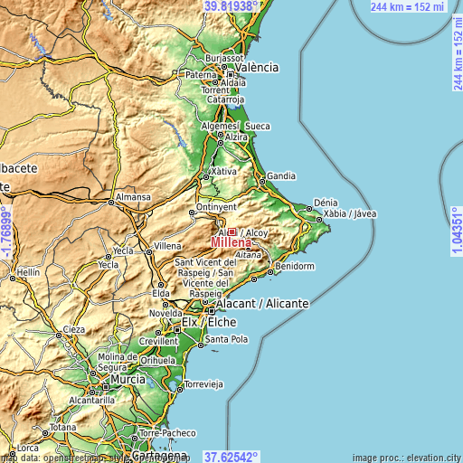 Topographic map of Millena