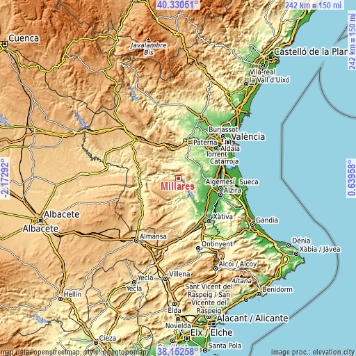 Topographic map of Millares