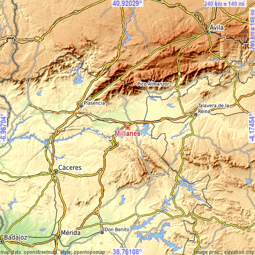 Topographic map of Millanes