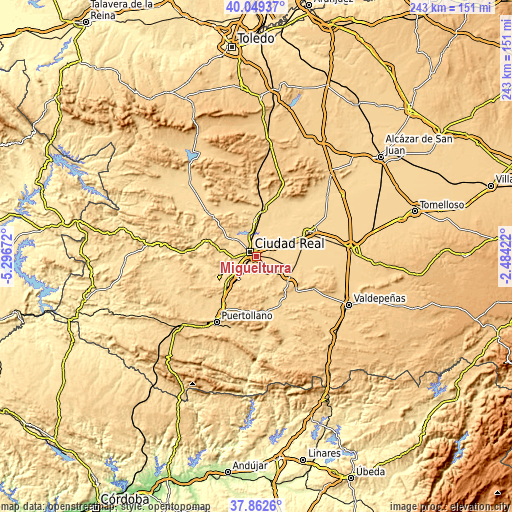 Topographic map of Miguelturra