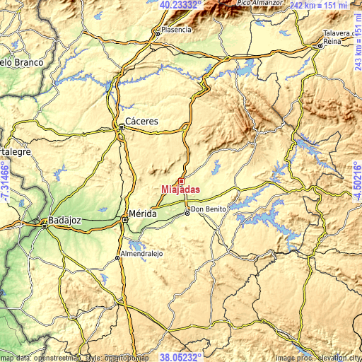 Topographic map of Miajadas