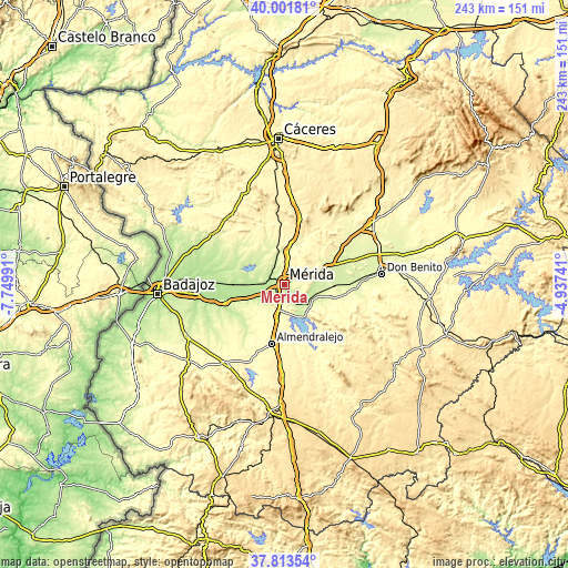 Topographic map of Mérida