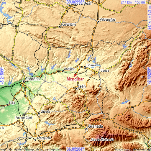 Topographic map of Mengibar