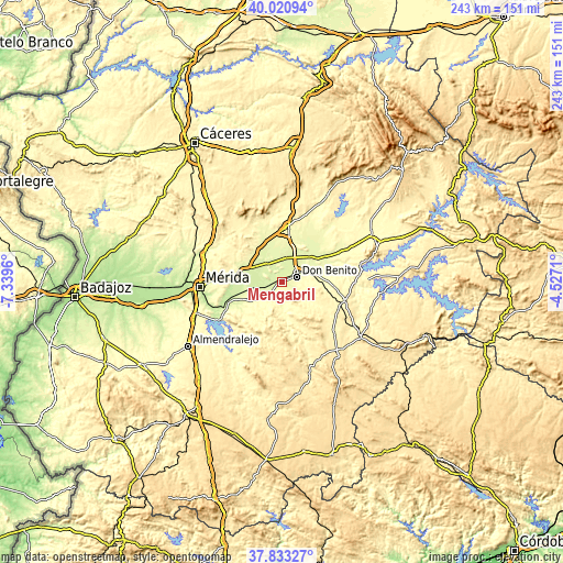 Topographic map of Mengabril