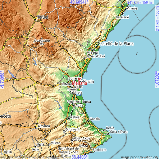 Topographic map of Meliana