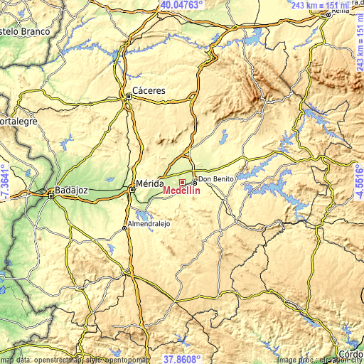 Topographic map of Medellín