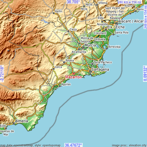 Topographic map of Mazarrón