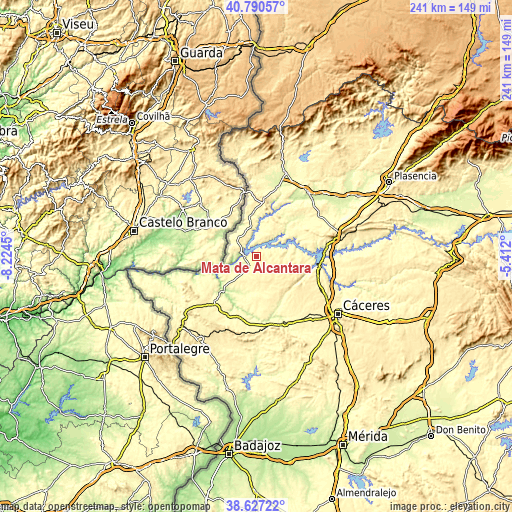 Topographic map of Mata de Alcántara