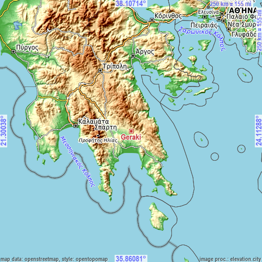 Topographic map of Geráki
