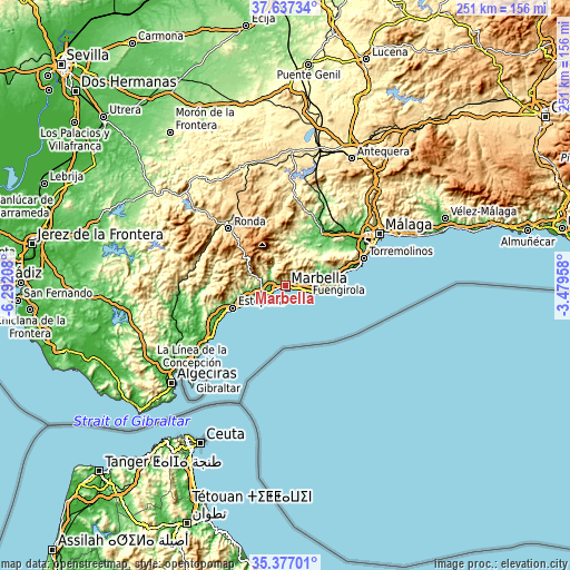 Topographic map of Marbella