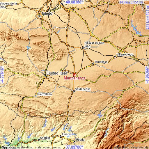 Topographic map of Manzanares