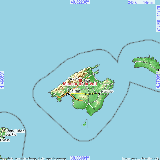 Topographic map of Mancor de la Vall