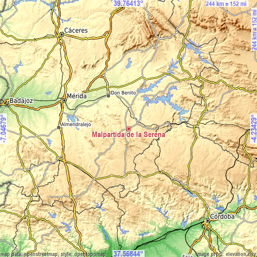 Topographic map of Malpartida de la Serena