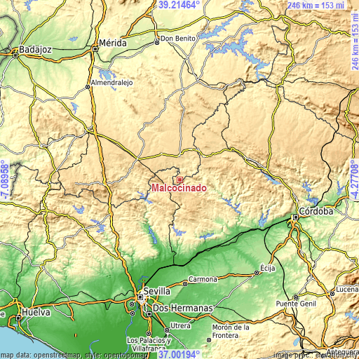 Topographic map of Malcocinado