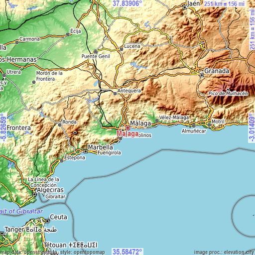 Topographic map of Málaga