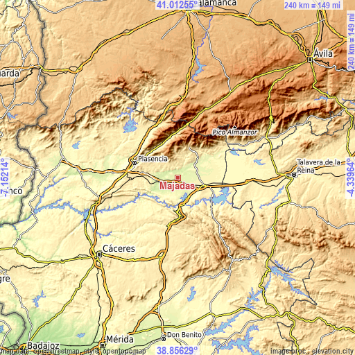 Topographic map of Majadas