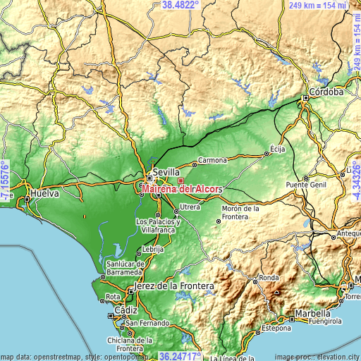 Topographic map of Mairena del Alcor