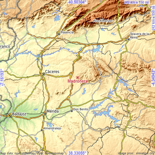 Topographic map of Madroñera