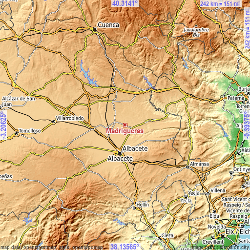 Topographic map of Madrigueras