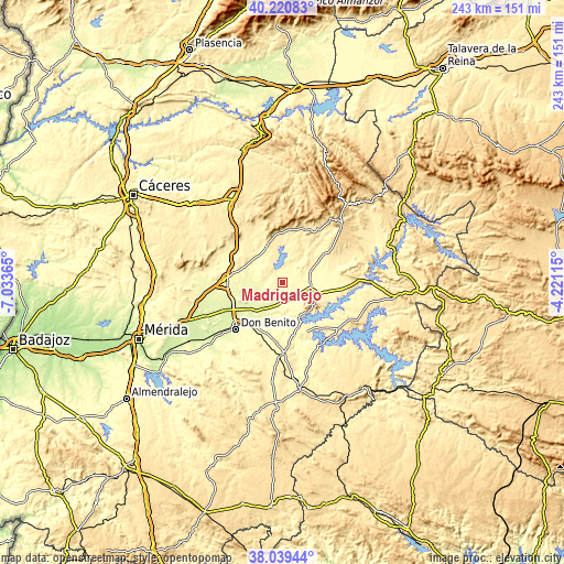 Topographic map of Madrigalejo