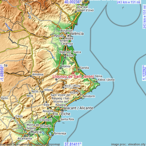 Topographic map of Llocnou de Sant Jeroni