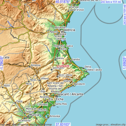 Topographic map of Llutxent