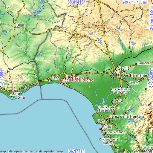 Topographic map of Lucena del Puerto